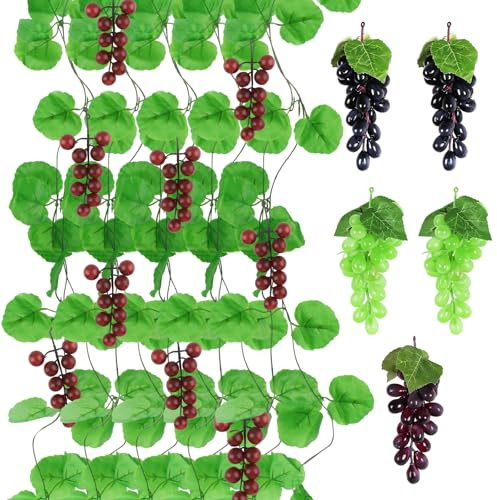 DBALL Set di 10 Decorazioni di Uva Artificiale da 2,4 Metri Foglie di Vite in Plastica con Uva Finta Foglie Finte per Decorazioni Decorazione di Frutta Artificiale per Casa Giardino Festival