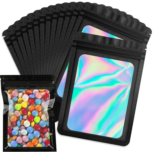 100 PCS Smell Proof Bags 6X10cm Resealable Foil Pouch Mylar Sample Bag Great for Party Favor Food Storage,Black color (2.4x4inch)