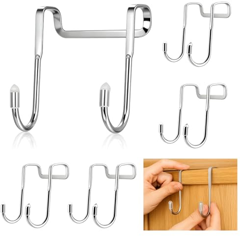 ywchoshe 5 Pcs Over Door Hooks, Overdoor Hook Hanger, Stainless Steel Narrow Over The Door Hanger, Shower Hook Towel Hooks for Bathrooms Kitchen Cabinet Wardrobe Doors