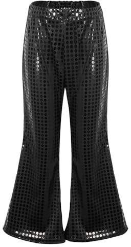 Girls Flare Sequin Trousers Carnival Boys Girls Sparkly Flared Pants Jazz Hip Hop Dance Performance Costume Glitter 70s Rave Neon Party Trousers Stylish Disco Party Bellbottom, 1-16 Years