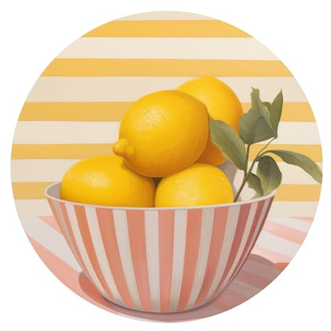 DEQORI Carta da parati rotonda autoadesiva Ø 80 cm | motivo agrumi incontra design | tela tessile – staccabile, decorativa e indeformabile – per soggiorno, ufficio, corridoio o cameretta dei bambini