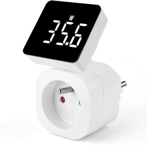 Compteur Électrique Wattmètre Prise, Compteur D'énergie avec LCD Rotatif Grande Taille 180°, Electrique Compteurs Energie avec 6 Mode Pour Surveiller Puissance, kWh Énergie, Tension, Courant et Coût