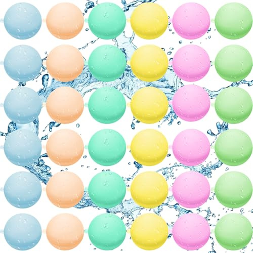MWZEAUL Palloncini da Acqua Riutilizzabili, 36 Pcs Gavettoni Riutilizzabili a Eiempimento Rapido, Giocattoli da Piscina Bombe d'acqua per Giochi Acqua Estivi Piscina Spiaggia Giardino Bambini e Adulti