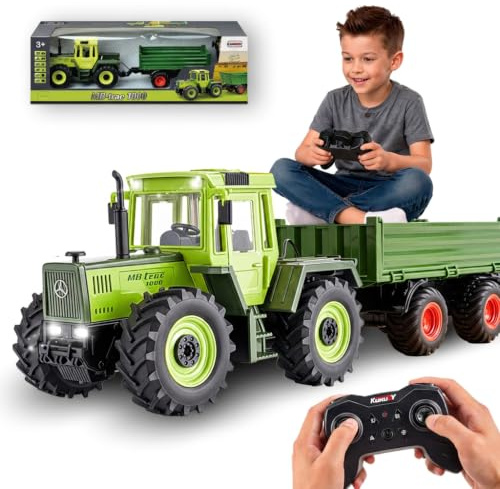 Radiostyrd traktorleksak från 3 år Mercedes-Benz MB-trac 1000 | Leksakstraktor fjärrstyrd, traktor med släp leksaker, bondgårdsleksaker, gåva för barn pojkar från 3 4 5 6 8 år