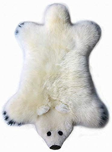 Gracefur Faux Polar Bear Rug - Fluffy Real Australia Sheepskin Rug Chair Covers - Genuine Lambskin Fur Area Rug for Kids Room, Cute Animal Rug Carpet Decor Aesthetic for Girls and Boys (White)