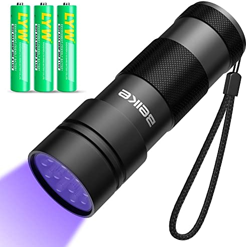 BEIKE D09 UV Flashlight(Battery Included), 395nm Black Light Flashlight, 12 LED Mini UV Light Flashlight for Pets Urine and Stain