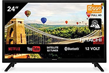 Hitachi, 24HE2202, televisore, 24 pollici, 61 cm, Smart Android TV WiFi, Bluetooth HD LED DVB-S2/C/T2, 12 e 220 Volt, ideale anche per campeggio