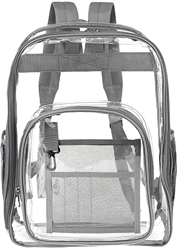 Teklemon Sac à Dos Transparent, Sac à dos Transparent Imperméable, Sac à Dos d'école Transparent PVC, Sac à Main Unisexe pour Travail, Ecole ou Aéroports (Gris, Grand)