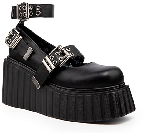 LAMODA - Marital Issues Platform Creeper Wedges, UK 4 Black Pu