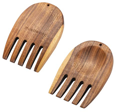 Muso Wood Acacia Salad Hands, Wooden Salad Tongs for Serving Salad Mixes, Set for Serving Salad Fruit on Your Kitchen Counter, 5.12 x 3.62 x 0.39, One Pair