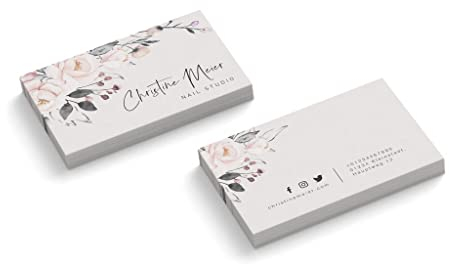 Visitenkarten personalisiert | Nail Studio | 2-seitig | Querformat | Menge + Papier zur Auswahl | selbst gestalten | hochwertiger Druck | 350 g Qualitätsdruck | Nagelstudio | Blumen (100 Stück)