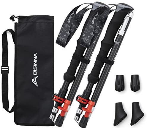 BISINNA Carbon Fiber Trekking Poles 2pc/set Lightweight Collapsible and Adjustable Walking Poles Quick Lock System Walking Sticks for Camping Hiking Backpacking Traveling Mountaineering