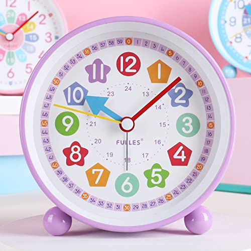 DAWRIS Alarm Clock Bedside, Silent Alarm Clocks Bedside Non Ticking Battery Powered Learning Clock Child Alarm Clock Cute Kids Clock Small Desk Clocks for Bedroom, Home, Kitchen, Travel (Purple)