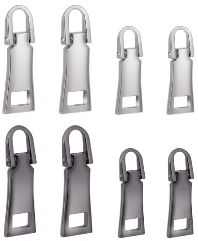 8 PCS Zipper Pull Replacement, Metal Zipper Pull Tabs Zipper Handle Zipper Repair Kit Universal Zipper Fixer for Luggage Clothing Suitcases Jackets Backpacks Boots Purse Coat(2 Size, Silver/Grey)