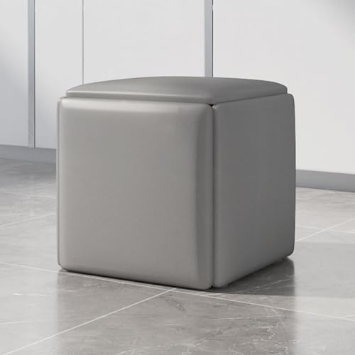 JIHAJU 5 in 1 Ottomano nidificante Sedia cubo, Cubo di posti a sedere Sgabelli impilabili, pelle sintetica Panca ottomana quadrata con ruote per soggiorno, sala da pranzo (Color : Gray, Size : 45cm)