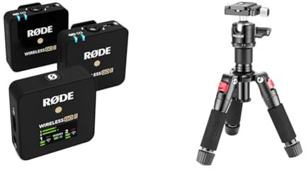 RØDE Wireless GO II Ultra-compact Dual-channel Wireless Microphone System with Built-in Microphones & Neewer Portable Desktop Mini Tripod - Aluminum Alloy 20 inches/50 Centimeters