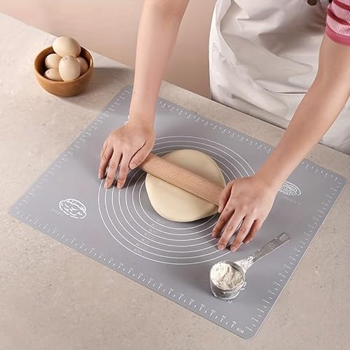 1 Pc Grey 50x40cm Non-Stick and No-Slip Silicone Baking Pastry Mat 19.7''x15.8'' Fondant Mat Dough Rolling Mat with Measurement Cookies Cake Bread Making