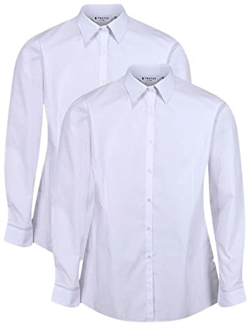 Trutex Basics Girls White Long Sleeve School Shirts, 2 Pack – Regular Fit Easy Iron School Uniform Blouses (Age 9)