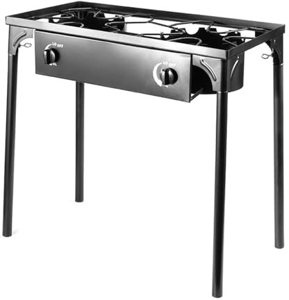 Portable Outdoor Double Propane Burner, 20PSI Energy Saving Gas Grill With Removable Stand, Heavy Duty Iron Cast Patio Gas Cooker for Garden, Camping, Campsite