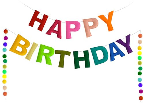 ZephyrCraft Happy Birthday Banner – Wiederverwendbare Wimpelkette mit Buchstaben & Filzkugeln | Personalisierte Geburtstagsdeko für Party, Baby Shower & Outdoor