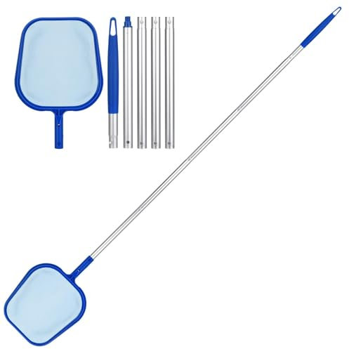 Générique 160cm Epuisette Piscine, Filets d'écumoire de epuisette Piscine à Mailles Fines avec Poteau en Aluminium Stable, épuisette de Surface avec Poteau de 5 pièces pour Piscine (A1)