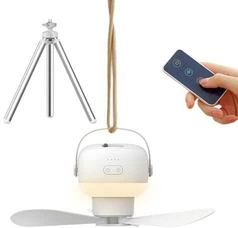 Ventilador De Techo Para Tienda Con Luz | Ventilador Para Exterior Con Luz Y Control Remoto | 7200 mAh Batería Recargable Para Accesorios De Supervivencia En Dormitorio Gazebo Playa Autocaravana Patio