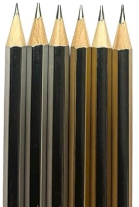 Lápices triangulares HB de alta calidad, diseño de rayas doradas y plateadas, paquete de 6, para escribir, dibujar y dibujar para arte escolar y manualidades en madera