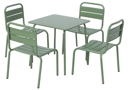sweeek - Salotto da giardino per bambini. Tavolo e sedie in metallo + 4 sedute Anna verde grigio, 48 x 48 cm