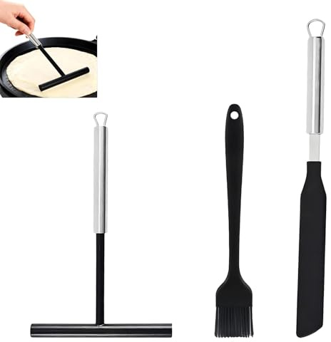 Distribuidor de crepes y espátulas, distribuidor de crepes de acero inoxidable, espátula para crepes, espátula de distribuidor de masa para crepes, acero inoxidable y silicona herramientas para