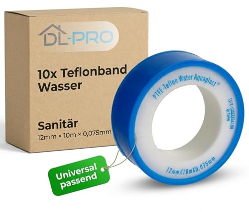 DL-pro 10x Teflonband Wasser, PTFE Dichtband für Wasserinstallationen, kompatibel mit Wasserleitungen, Wasserhahn-Anschluss, Waschbecken, Spülbecken, Dusche, Badewanne, Heizungsanschluss
