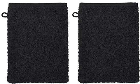 Miomare® 2 Frottier Waschhandschuhe/Waschlappen - 100% Baumwolle Schwarz Uni