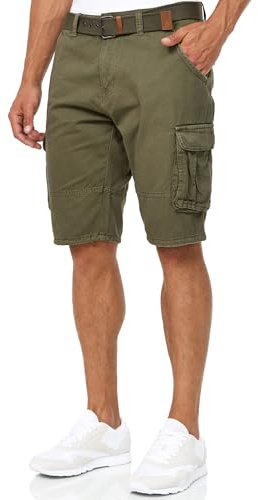 Indicode Herren Monroe Cargo-Shorts mit Gürtel | Bermuda Sommerhose aus Baumwolle für Männer Army, XL