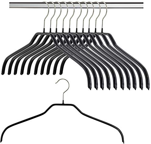 MAWA Kleiderbügel, Set mit 10 platzsparenden und rutschfesten Bügeln, ideal für Hemden und Blusen, mit 360°drehbarem Haken, Antirutschbeschichtung, 41 cm, schwarz