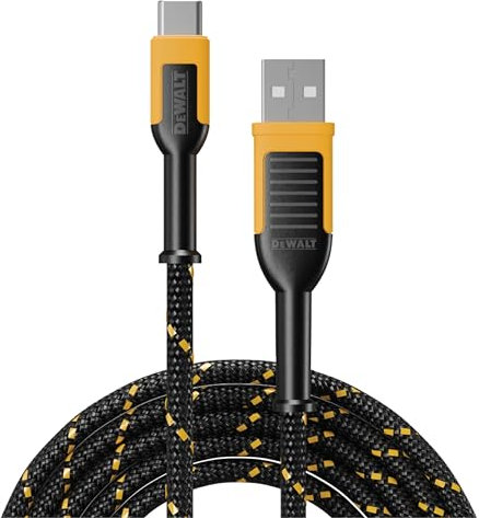 DEWALT Heavy Duty USB to USB C Cable, Jobsite Type C Cable, High Speed USBA to Type-C, Fast Charge USBC Fast Charging Cord for iPhone 16/15 Pro Max, MacBook, iPad, Samsung Galaxy, 6ft (USB2.0, Black)