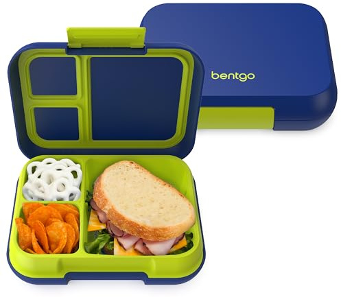 Bentgo Pop - Leak-Proof Lunch Box & Removable Divider for Ages 8+ & Teens - Lunch Container Holds 5 Cups of Food; 3-4 Compartments; Microwave/Dishwasher Safe; 2 Year Warranty (Navy Blue/Chartreuse)
