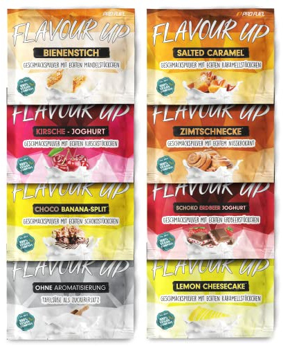 Geschmackspulver Mix Pack #2 mit 8x30g Proben, 8 unglaublich leckere Flavours, nur 8-14 kcal pro Portion, leckeres Aroma & angenehme Süße, vielseitig einsetzbar für Lebensmittel & Getränke, Flavour Up