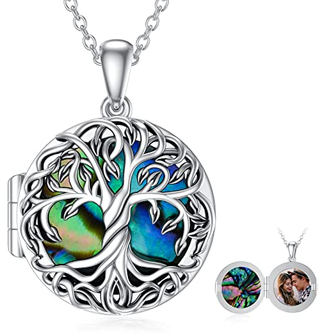 TOUPOP Lebensbaum Medaillon Halskette für Damen S925 Sterling Silber Foto Medaillon Anhänger Kette, die Bilder Baum des Lebens Schmuck Geschenke für Frauen Mädchen für Geburtstag Muttertag