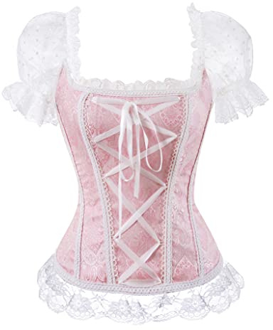 WLFFW Corsetto con Le Maniche Corpetto Bustino Donna Elegante (EU(30-32) XS, Rosa Rossa)