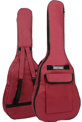 SUQ Wasserdichte Oxford Gitarrentasche, 40/41 Zoll Tasche Musikmuster Nylon Gigbag, E-Gitarrentasche Akustikgitarre und Konzertgitarren Stoßfest (Rot)