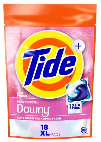 Tide Power Pods 2-i-1 tvättmedelskapslar med dun, mjuka booster, 18 stycken, permanent friskhet med april-fräsch doft