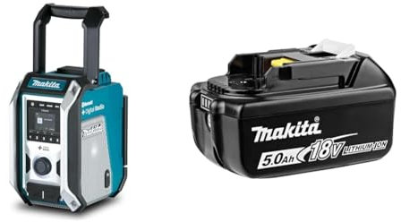 Makita DMR115 Akku-Baustellenradio (ohne Akku, ohne Ladegerät), Türkis, Schwarz, Silber & 197280-8 Akku-BL1850B Li 18V 5Ah