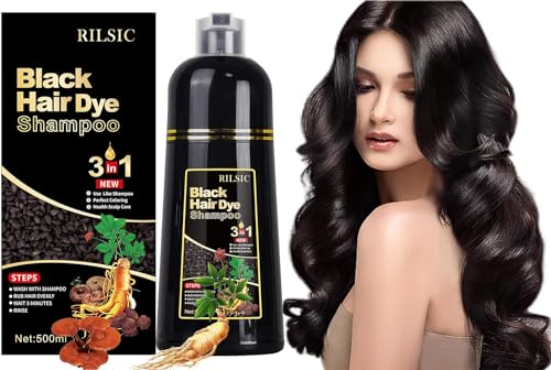 JELMOK Black Hair Dye Shampoo 3in1, Sofort-Haarfarben-Shampoo für graues Haar, Schwarz, 500ML