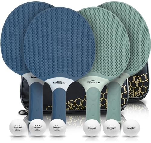Senston Tischtennisschläger Set, Professionelles Tischtennis Set für 2-4 Spieler, Verbundgummi Tischtennisschläger, Indoor- oder Outdoor-Spiele.