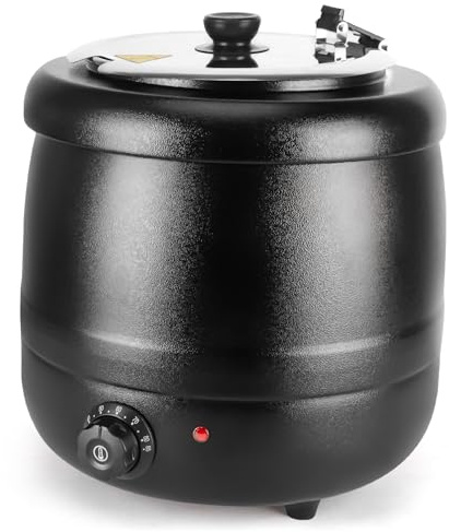 10.5QT Soup Warmers Commercial Soup Kettle with Stainless Steel Hinged Lid and Detachable Insert Pot, Electric Soup Pot for Restaurants and Party, Home, Catering (Black)