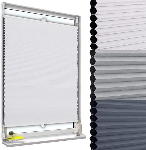WOLTU Estor Persiana Plisada, Estor sin Taladrar Panal de Abeja, Cortina Enrollable Opaca, Persiana Térmica Blackout, Protección Solar, Estores Modernos para Ventanas, 60x120 cm, Blanco-Blanco