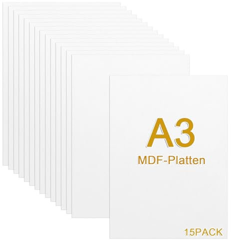 YAYODS Lot de 15 panneaux A3 en MDF - 3 mm - 420 x 300 x 3 mm - Panneaux en bois blanc - Pour travaux manuels, routeur CNC, modélisation, scie à chantourner ajourée,