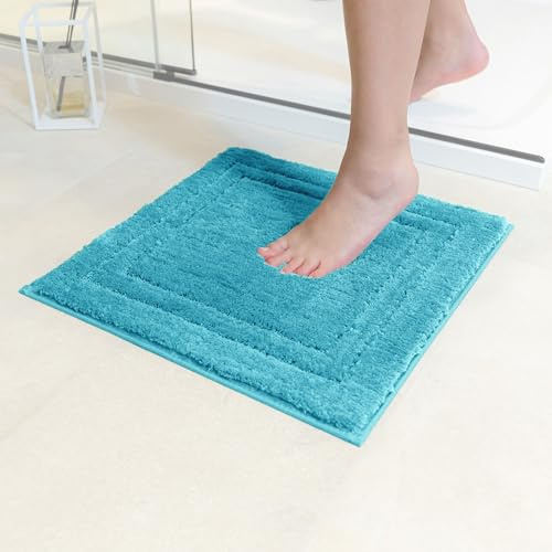Decomira Tappeto Bagno Antiscivolo | Tappetino bagno super assorbente, lavabile in lavatrice | Per il bagno, la doccia, la vasca da bagno o come tappetino WC | Turchese - 45x45 cm