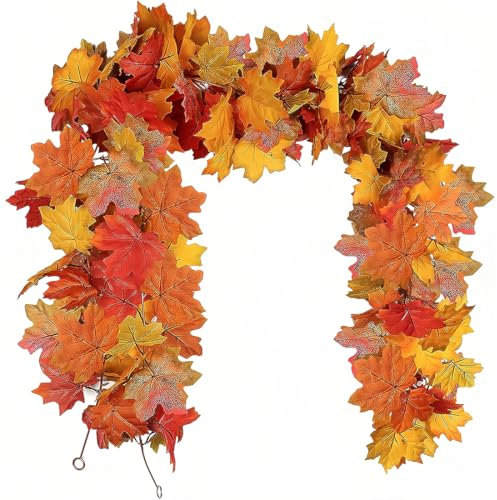 Künstliche Ahornblätter Girlande, Herbst Girlande Dekoration, Herbstblätter Reben Ahornblatt, Girlande Hängepflanze, Deko für Zuhause, Garten, Hochzeit, Kamin, Party