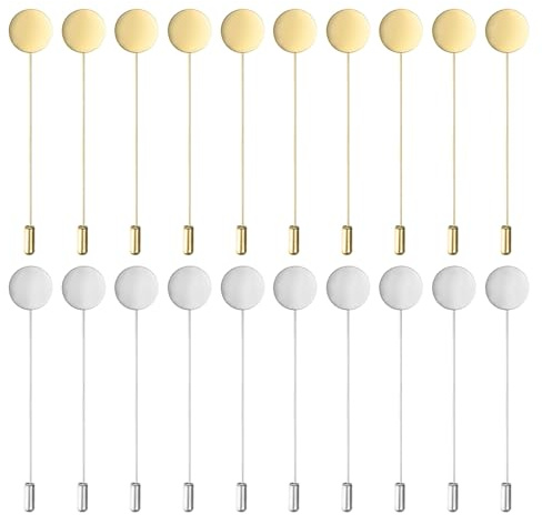 M METERXITY 1-Set Broche Plate Ronde, Épingles De Boutonnière Alliage DIY pour Costume/Chapeau/Cravate/Écharpe Badge, Épingle De Sécurité Corsage Aiguille 20-Pack Broche Naturel