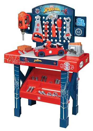 World Tech Toys Marvel Spider-Man Bench Set – Spiderman Tool Bench Playset with Take Apart Car - Official Marvel Licensed Product (55 Pieces)